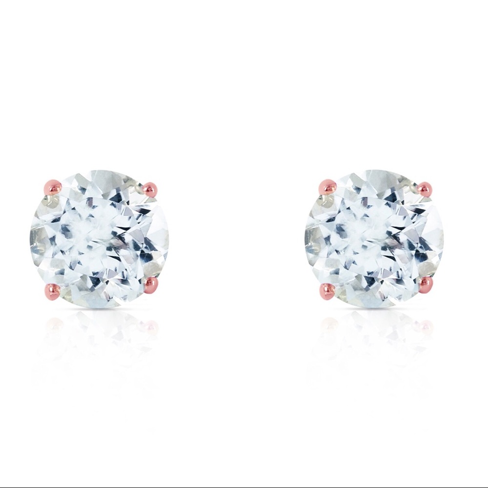 14K. GOLD STUD EARRING WITH NATURAL AQUAMARINES - Picture 2 of 3